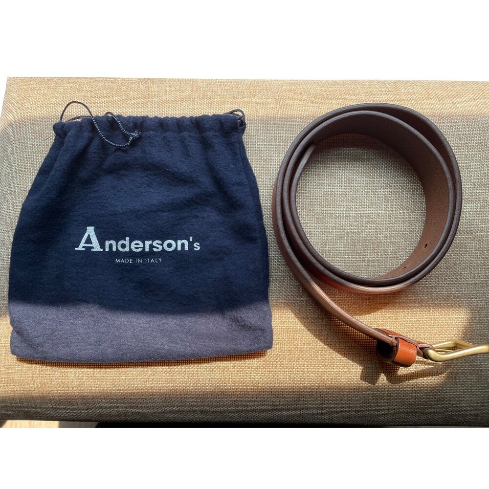 Anderson’s Brown Calf Leather Jean Belt Solid Brass Made in Italy Men’s 34 NWOT